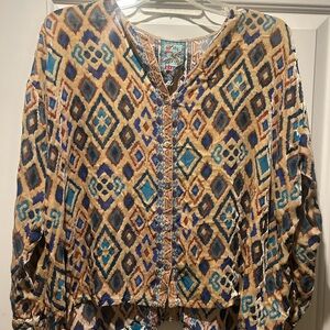 Johnny Was Multicolor Geometric Blouse